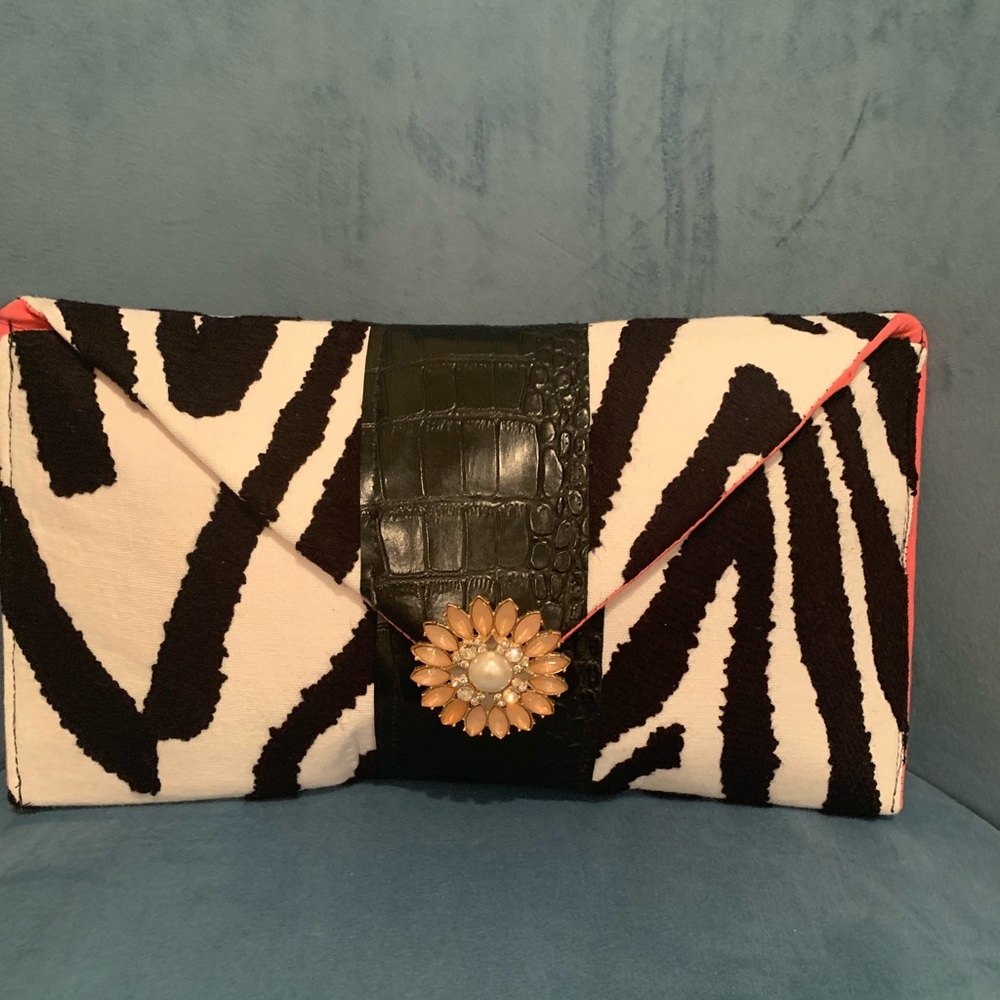 Handmade Zebra print clutch